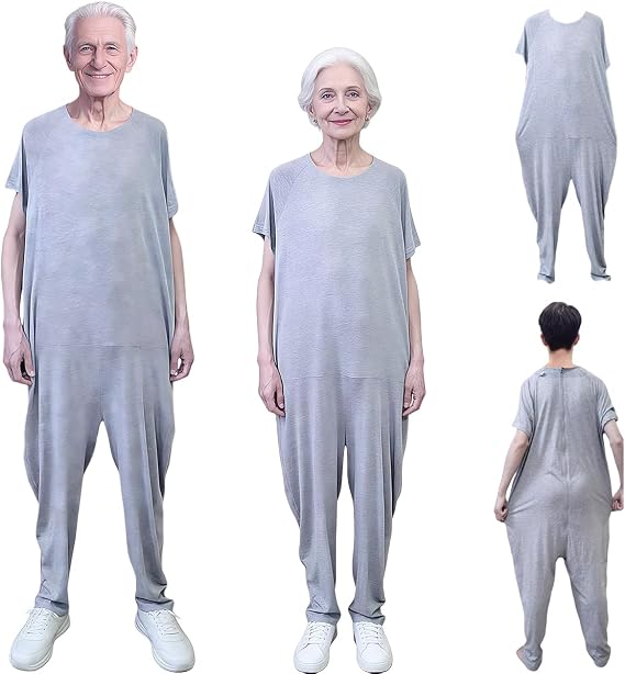 Unisex Anti-Strip Adaptive Jumpsuit with Back-Zipper,One-piece Short-sleeved Trousers,Suitable for Seniors,Incontinence Care,Dementia Patient,Alzheimers Patients