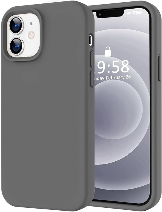 URUCHI iPhone 12/12 Pro ile Uyumlu Kılıf, İçi Kadife Kaplamalı İnce Sıvı Silikon Tam Koruma Yumuşak Jel Silikon Kapak, Gri