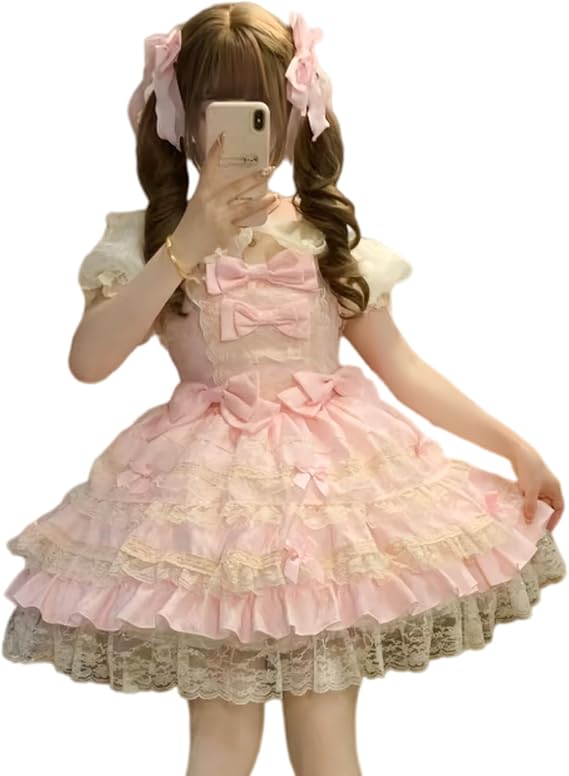 Women's Lolita JSK Camisole Dress, Pink, Light Blue, Pastel Color, Ribbon, Lace, Ruffles, Sweet Lolita Princess, Forest Girl, Dreamy, Cute, Elegant, Cosplay, Photo Shows, Cultural Festivals