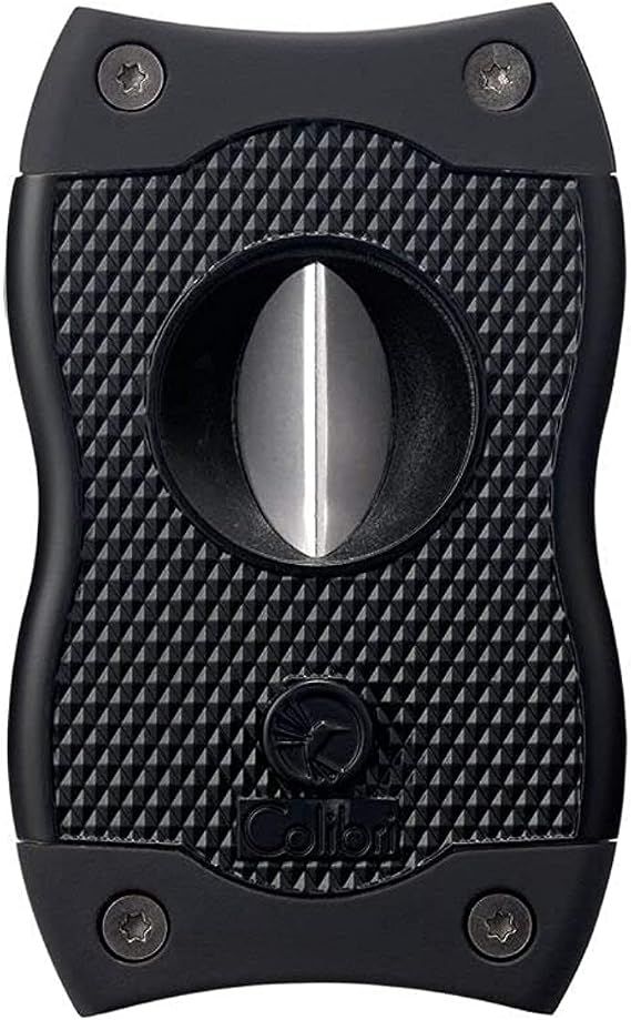 Colibri Premium SV-Cut 2 in 1 Cigar Cutter - Ergonomic Stainless Steel V-Cut and Straight Cut Style Spring-Loaded Blade, Ideal for up to 60+ Ring Gauge - Gift for Cigar Enthusiasts (Black)