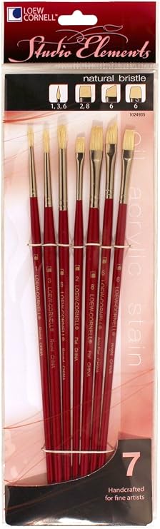 Loew-Cornell 1024935 Studio Elements Bristle Long Handle Round/Flat/Bright Small Brush Set