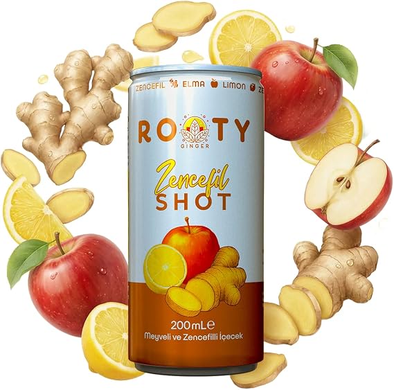 Rooty Shot 200 ml – Zencefil, Elma ve Limon İçerikli Bitkisel Shot İçecek – Doğal İçerik – Günlük Enerji Desteği – 6'lı Avantajlı Paket