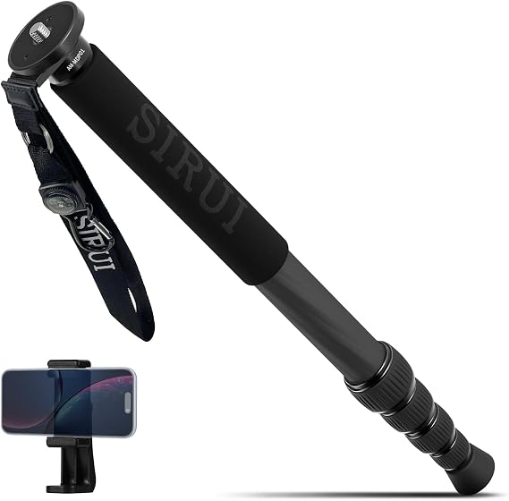 SIRUI Carbon Fiber Monopod for cameras, 65" Compact Lightweight Travel Monopod, 6 Sections, Load up 15kg, included Phone Holder (AM-MDP01)