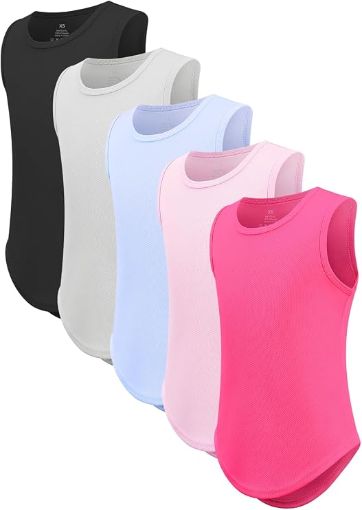 5 Packs Girls Athletic Tank Tops Active Dry Fit Tank Top for Girls Dance Yoga Workout Tops for Exercise