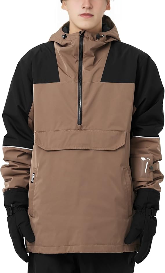 Mens Pullover Snowboard Jacket Waterproof Hooded Insulated Ski Jacket Warm Winter Snow Coat