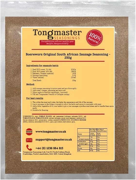 Boerewors Original South African Sausage Seasoning - 250g (makes a 10kg Batch)