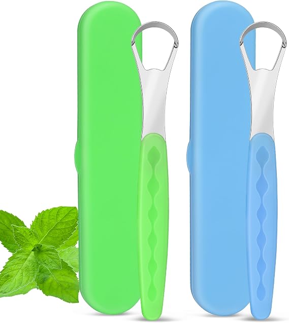 Tongue Scraper for Adults with Case, Light Blue and Light Green