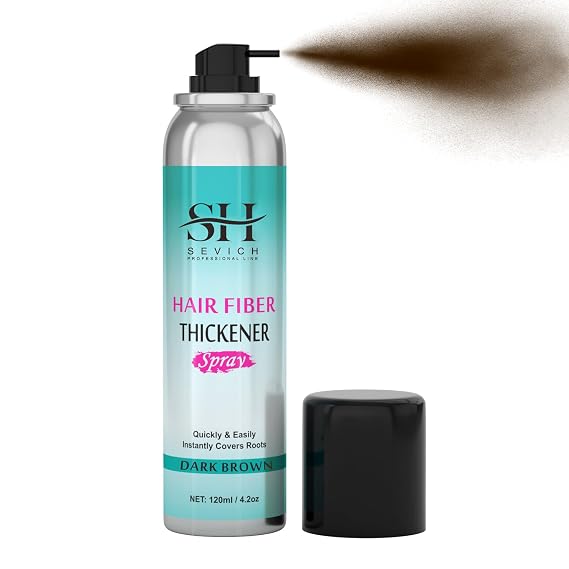 Sevich Hair Fiber Spray - Instant Hair Thickening Powder for Men & Women, Hair Building Fibers for Thinning Hair, Root Touch Up Hair Color, Waterproof, Sweatproof, Natural Look,120ml Dark Brown