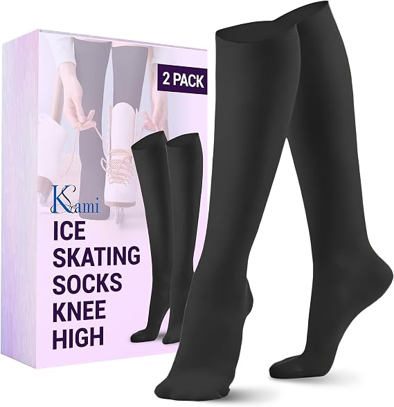 Kami-So Ice Skating Socks, Knee High Moisture-Wicking, Breathable, Lightweight, Durable, Figure Skates Accessories (2 Pack)
