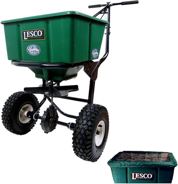 Lesco 50 Lb. Push Spreader 092807 with Hopper Cover (Bundle, 2 Items)