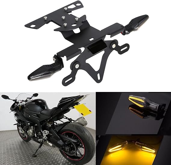 S1000RR HP4 S1000R Fender Eliminator Kit Compatible with S 1000 RR 2009-2018 HP4 2012-2020 S 1000 R 2014-2020 Tail Tidy License Plate Holder Bracket with Rear Turn Signals & LED License Plate Light