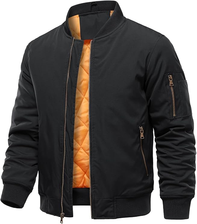 HOOD CREW Men's Bomber Jackets Autumn Winter Warm Padded Jacket with Zip Casual Lightweight Transition Jacket Coats with Pocket