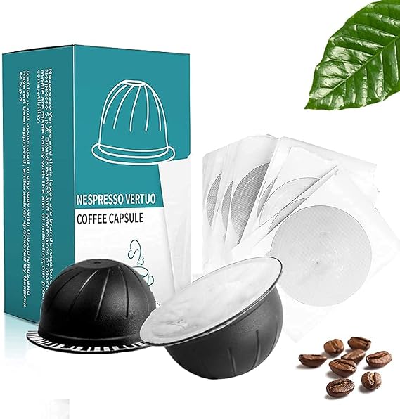 Reusable Vertuo Capsules Refillable Coffee Pods with Espresso Aluminum Foils for Nespresso Vertuo Coffee Machines GCA1 and De'Longhi ENV135S