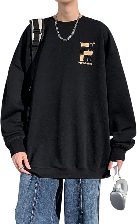 Men's Cotton Crewneck Sweatshirt Soft Long Sleeve Loose Pullover Casual Athletic Sweatshirt