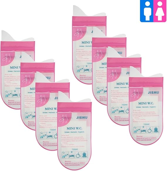 8 Pack Portable Disposable Urine Bags, Pee Bags Emergency Car Toilet for Camping Travel Traffic Jam Inpatients Men Women Children Brief Relief Sickness Vomit, Pink