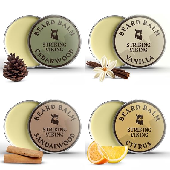 Striking Viking Beard Balm for Men - 1 Oz Each, Pack of 4, Assorted Scents