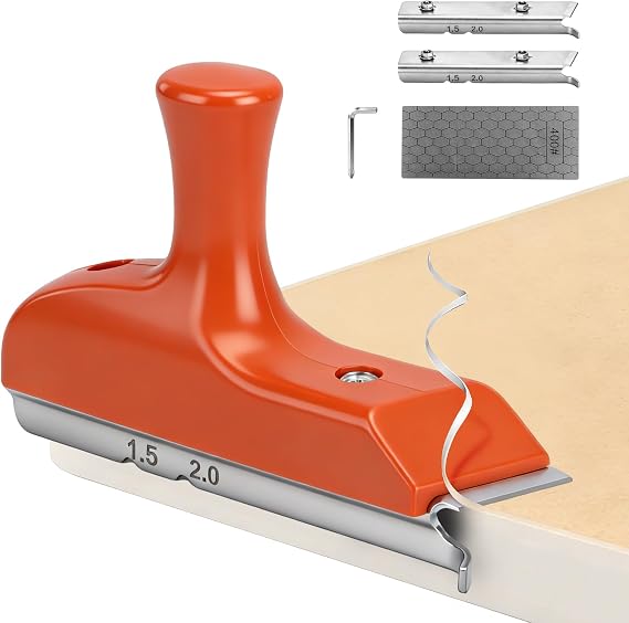 3-in-1 Edge Banding Trimmer with 2 Replacement Blades & Sharpening Stone, Manual Edge Cutter for 0.3-2mm Thin ABS & PVC, R1.5/R2 Chamfer Tool for Straight & Outer Curved Edges