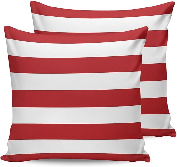 Outdoor Pillow Covers 18x18 Waterproof Polyester Throw Pillow Covers, Christmas Stripes Red Decorative Pillowcases Garden Cushion Case for Patio Couch Sofa Decoration Set of 2, Geometric Red White