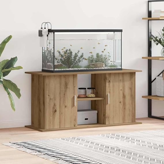 Artisan Oak Aquarium Stand, 121 x 41 x 58 cm, Wood Composite Aquarium Base Cabinet with 2 Doors and Shelves, Aquarium Shelf Table, Fish Tank Stand, Aquarium Cabinet for Living Room, Home