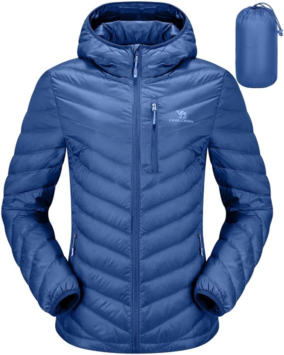 CAMEL CROWN Women's Down Jackets Lightweight Puffer Jackets Packable Quilted Winter Coat Hooded Outerwear With Chest Pocket