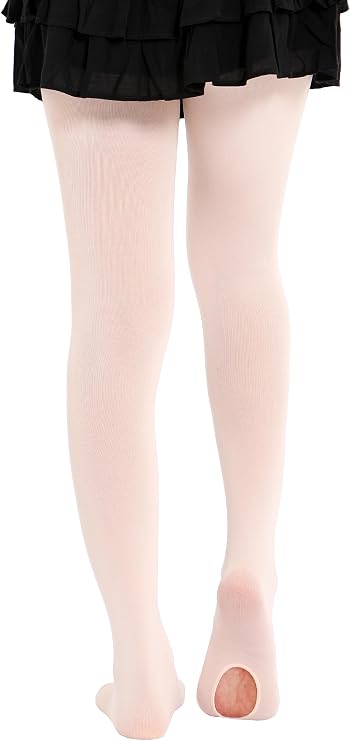 EVERSWE 2 Pairs Pack Girls' Ballet Tights Ultra Soft Dance Leggings, Convertible Transition Dance Tights