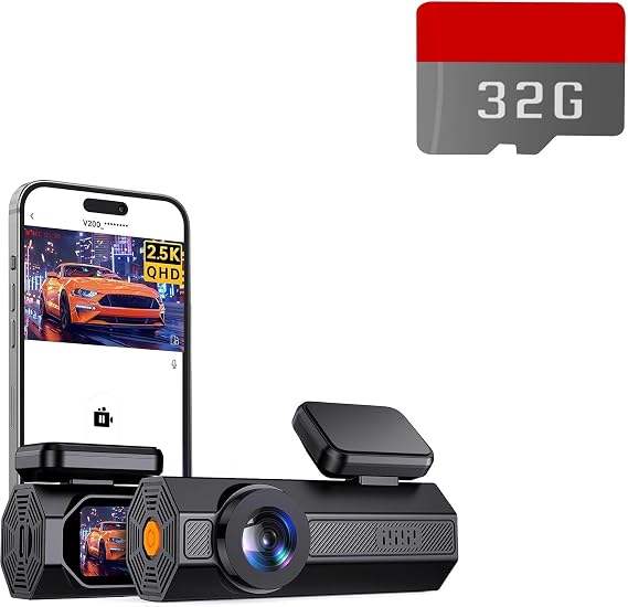 Dash Cam, 2.5K Dash Cam Front, VEEMENT Dash Camera for Cars with 32GB MicroSD TF Card