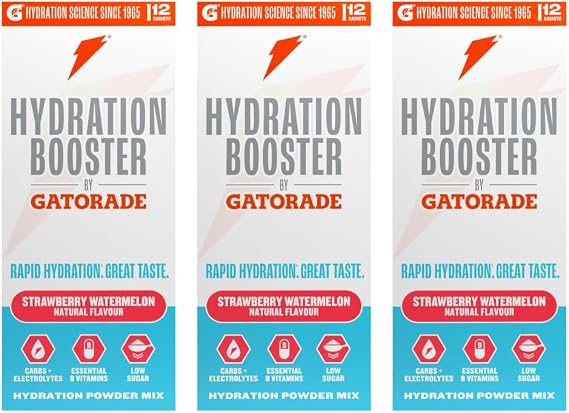 Hydration Booster by Gatorade Carbohydrate-Electrolyte Sachets - Hydration Powder Drink Mix with Carbohydrates, Electrolytes and B Vitamins 36 Servings (Pack of 3) (Strawberry Watermelon)