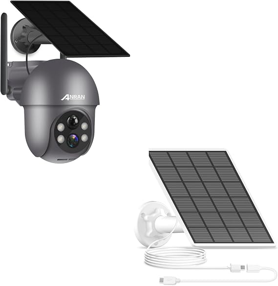 ANRAN Q01 2K Solar Security Cameras Wireless Outdoor & 3W Solar Panel with 3M Micro USB & Type-C Port Cable