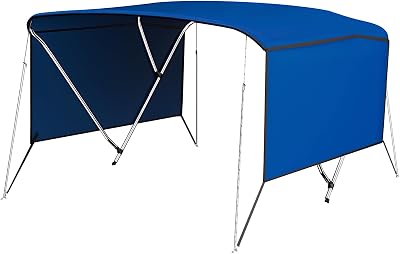 3 Bow Bimini Top Cover for Boat, 6 L x 46 H x 73-78 W Boat Canopy with 1 Inch Aluminum Frame, Durable Marine Grade Canvas, Includes 2 Removable Side Curtains, 4 Adjustable Windproof Ropes