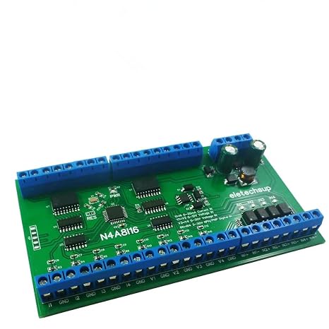 16DO 4DI 8AI PLC IO Module with Modbus RTU 4-20MA/0-10V Voltage Collector Module PLC Analog Input NPN/PNP Photoelectric Isolation for Industrial Automation Home (4AI-4VI only Board)