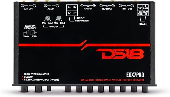 DS18 EQX7PRO High Volt 7-Band Equalizer with High Level Input, Auto Turn On, and High Volt LED Indicator