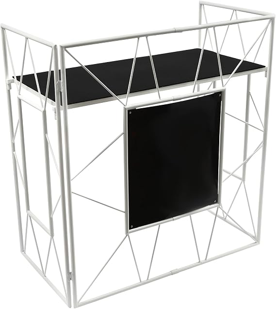 Gdrasuya10 DJ Display Stand Portable DJ Booth Table Stand for Your Party DJ Facade Table Station Foldable DJ Event Booth Stand DJ Light Stand Metal Frame DJ Rack for DJ Equipment, White+Black
