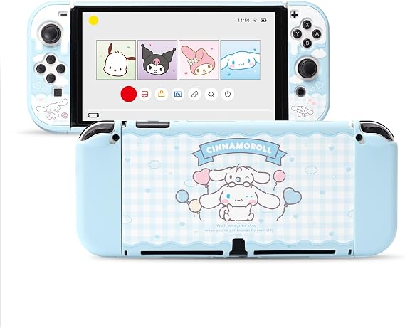 Kuitmor Protective Shell for Switch OLED,Slim Cute Pattern Dockable Cover Case Compatible with Switch OLED,Anti-Scratch and Shock-Absorption Design Cover Skins for Joystick(Cinnamoroll)