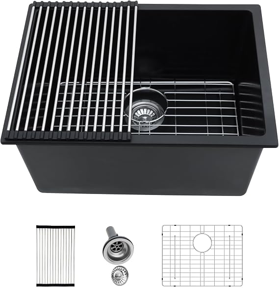 Kichae 12 Deep Undermount Laundry Sink Black 24x18 Granite Composite Quartz