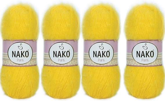 NAKO Paris, Knitting Yarn, Crochet Yarn, Acrylic Shawl Winter Hat Scarf Yarn - 4 Skein(Ball) 40% Premium Acrylic - 60% Polyamide Each Skein/Ball 100 gr 268 yds (Sunflower 11872)