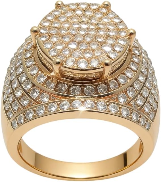 DOCCESTU 18k Gold Cluster Ice Out of The Laboratory Simulation Diamond Belt Micro-Micro Road Men's Glittering Gold Ring Cz Eternal Wedding Engagement Ring Luxury Super Large Men's Ring(Size 10)