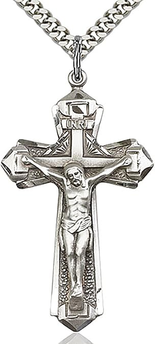 Heartland Men's Sterling Silver Textured Crucifix Pendant USA Made With Chain Options