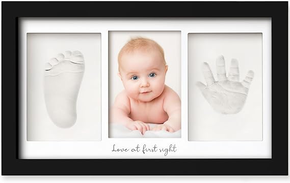Baby Hand and Footprint Photo Frame - Newborn Keepsake Kit - Shower Gifts for Boys, Girls (Onyx Black)