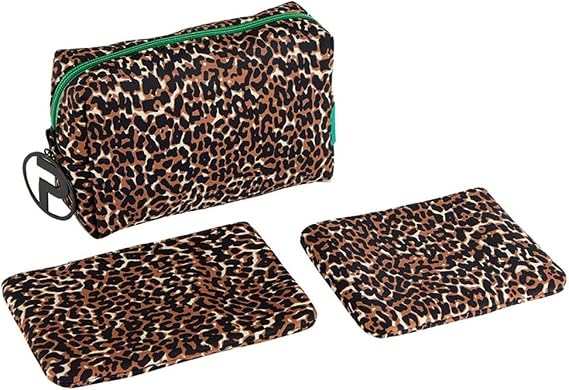 Pomchies Makeup Bags Travel Essentials Cosmetic Bag Set, 3-Sizes, Leopard