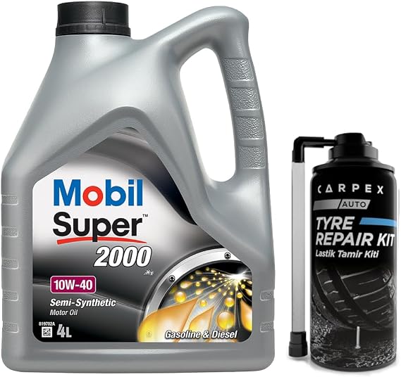 Mobil Super 2000 X1 10W40 Motor Yağı 4 L + 00120 Carpex Oto Lastik Tamir Kiti 300 Ml