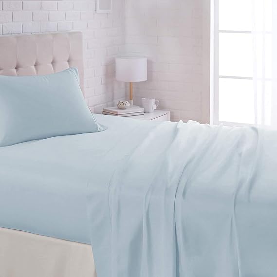 Xtream Fabric 600 Thread Count Cotton-Full XL Light Blue Solid Flat Bed Sheet with 2 Pillow Cases Xtreme Design 100% Long Staple Combed Cotton,Breathable Super Soft Comfortable Flat Bed Sheets