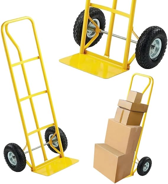 600Lb Heavy Duty Sack Truck - Industrial Hand Trolley With Pneumatic Tyre Wheel | For Lifting, Delivery, Moving Large Items, Strong, Durable Long Lasting | P-handle High Back Hand Truck With Wheels
