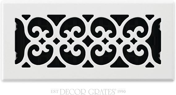 Decor Grates FS410-WH Scroll Design Floor Register, 4x10, White