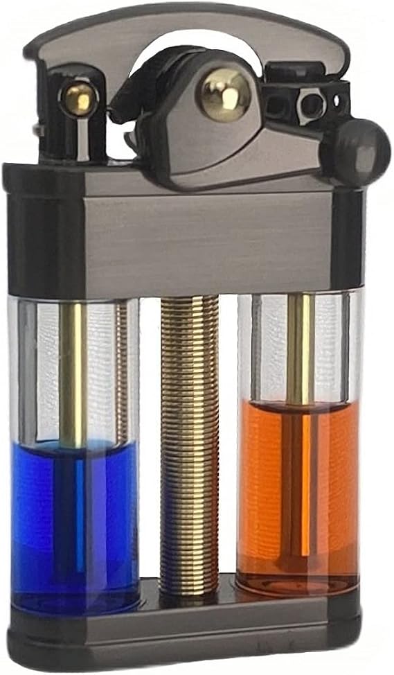 Vintage Antique Lighter Cool Pipe Lighters Creative Transparent Lighter Refillable Fluid Windproof Lighters for Men (Black)