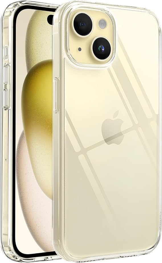 Minesk iPhone 15 ile Uyumlu Crystal Clear (Ultra Şeffaf Silikon) Kılıf Arkası Sert Polikarbonat Kenarları Yumuşak TPU Darbe Emici iç Hava Yastığı Destekli Kapak (15)