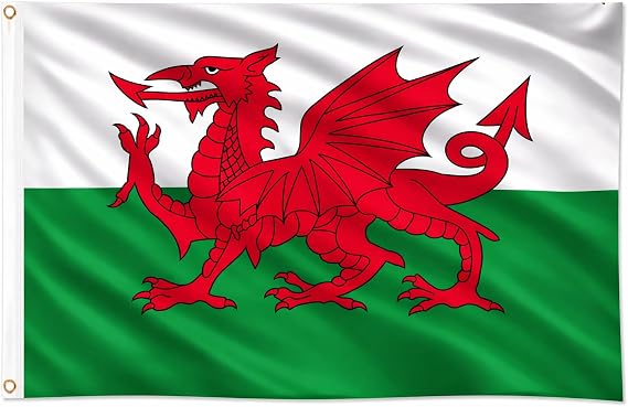 Welsh Flag 5ft x 3ft (153cm x 92cm) Cymru Wales Flag, Durable Polyester St Davids Day Red Dragon Flag with Double-Stitched Seams, Brass Eyelets, Fade-Resistant Flag