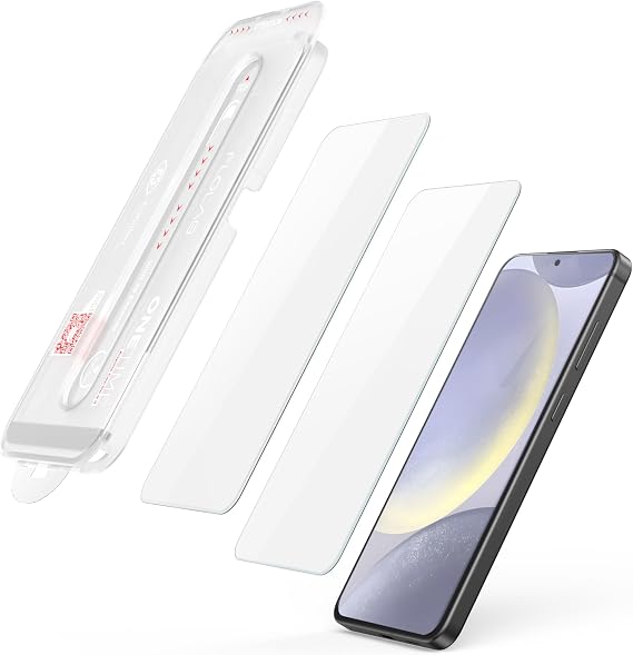 FLOLAB NanoArmour ONETIME for Samsung Galaxy S25+ Plus / S24+ Plus Case Friendly Screen Protector Tempered Glass 2 Pack, Fingerprint ID Compatible, Durable, Dust Free, Easy to Install