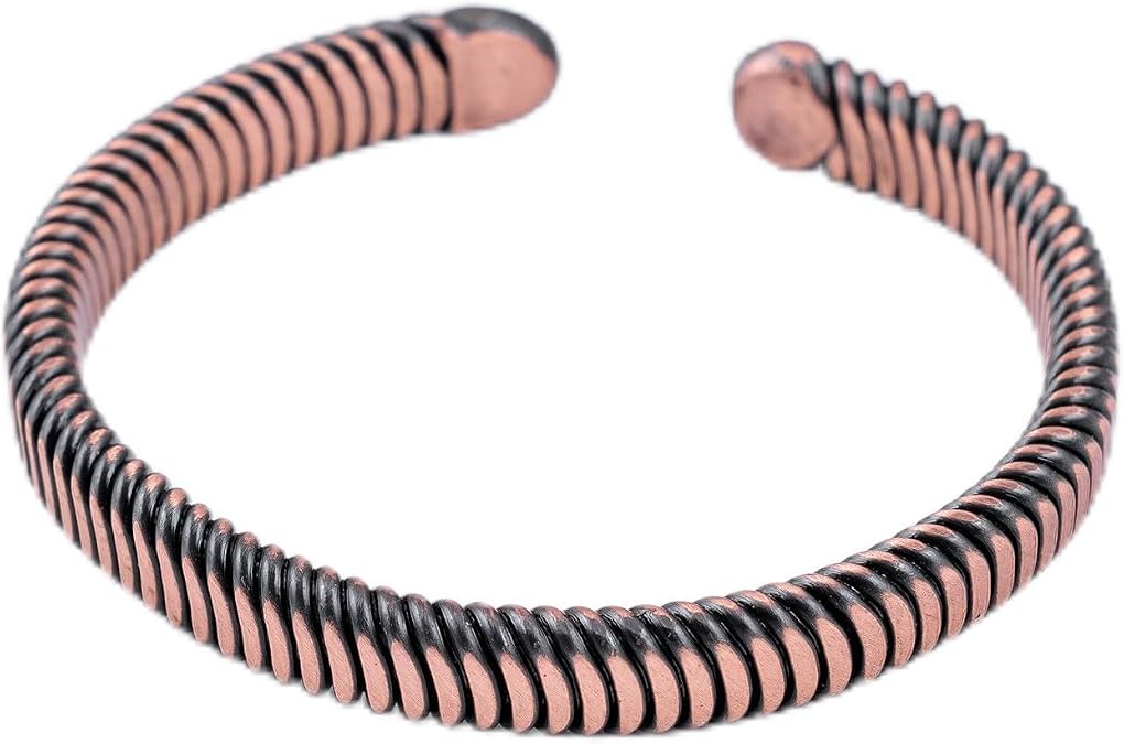 El Yapımı Bakır Bileklik, Ayarlanabilir Spiral Tasarım, Antik Bakır Rengi, Hediye Kutusu ile Birlikte, Unisex Takı