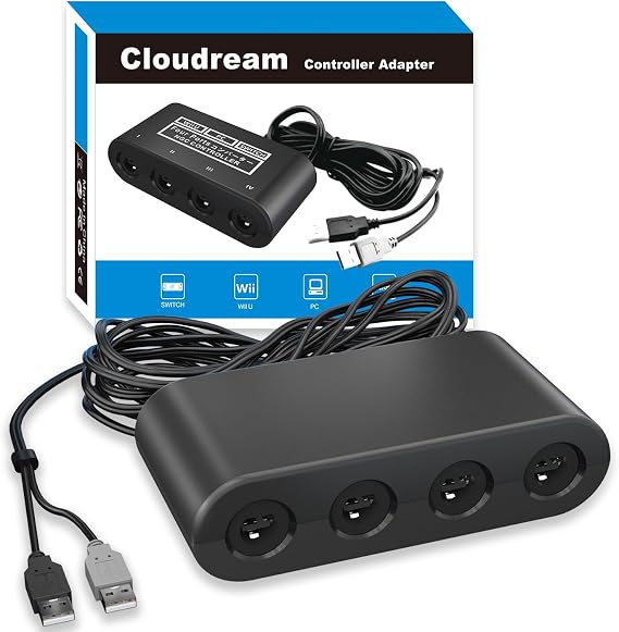 CLOUDREAM Gamecube Controller Adapter. Super Smash Bros Switch Gamecube Adapter for WII U, PC. Support Turbo and Vibration Features. No Driver and No Lag-Gamecube Adapter