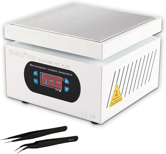500W 110V Soldering Hot Plate, LED Microcomputer Electric Preheat Soldering Station, Welder Hot Plate Rework Heater Lab 150X150mm Plate with Tweezers